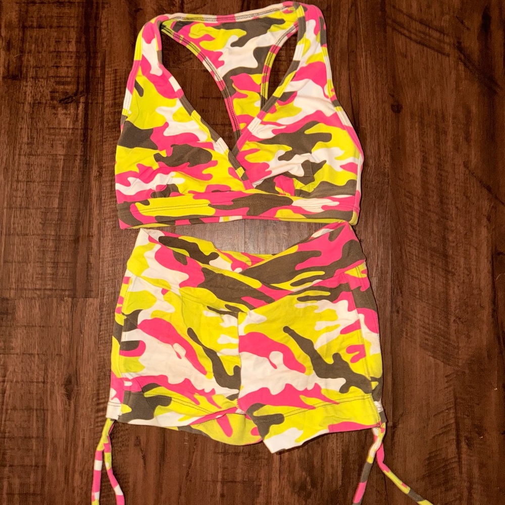 Celestial Bodiez Pink and Yellow Camo Athletic Shorts